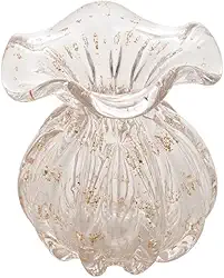 WOLFF - Vaso de Vidro Italy Transparente e Dourado 10cm x 11cm-Enxoval - Casamento - Decoração - Enfeites - Mesa Posta - Vasos Decorativos