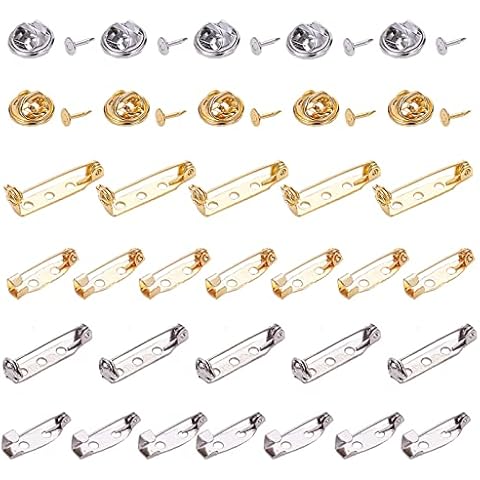 SUNNYCLUE 120pcs 2 Styles Brooch Pins Jewellery Findings 40sets Butterfly Clutch Tie Pins & 80pcs 2 Size Bar Pin Backs Safety Clasp for Badge Tie Clothes Crafting Jewellery Buckle Cover