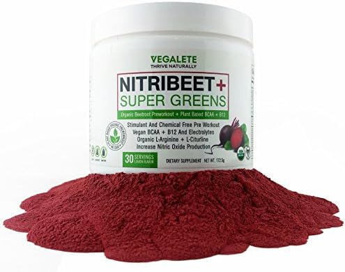 Preworkout by Vegalete | Nitric Oxide Supplements Beetroot Powder with Amino Acids bcaa Super Greens & Vitamin b12 | Everything You Need in an Organic, Chemical & Stimulant Free Natural Preworkout