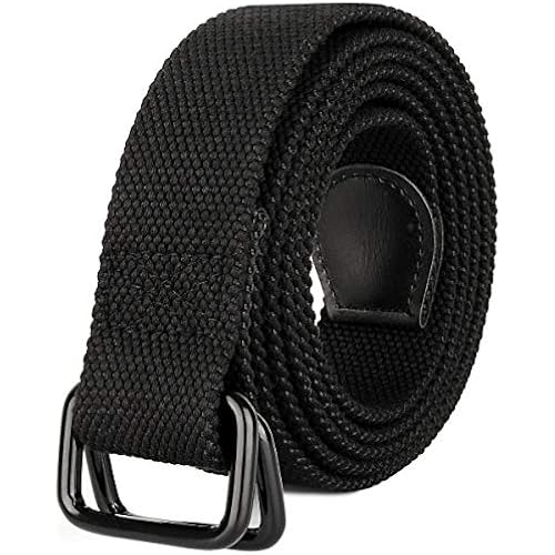 Plus Size 39-75'' Mens Belt Double Ring Black Canvas Webbing Cloth Belt