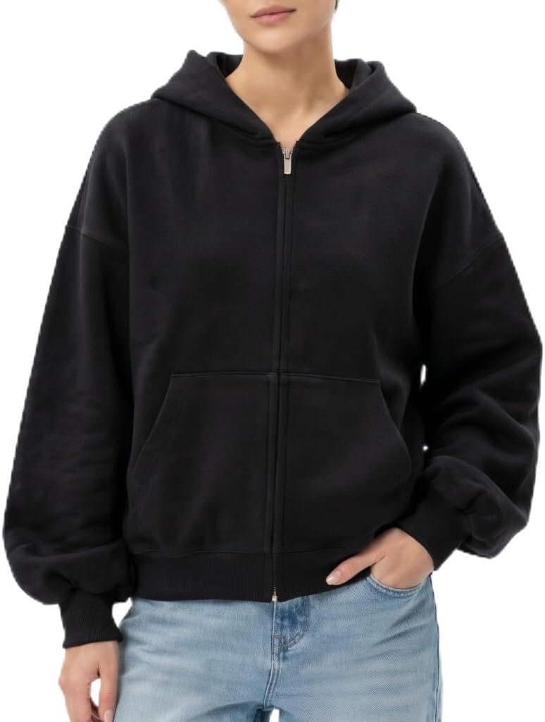 Women’s Heavyweight Drop Shoulder Oversized Zip Up Hoodie Cotton Full Zip Swetshirt