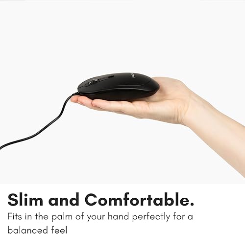 Miniatura 4 de Mouse USB con cable, Macally Silent Mouse - Mouse USB delgado y compacto para Apple Mac o Windows PC LaptopDesktop - Diseñado con sensor óptico e