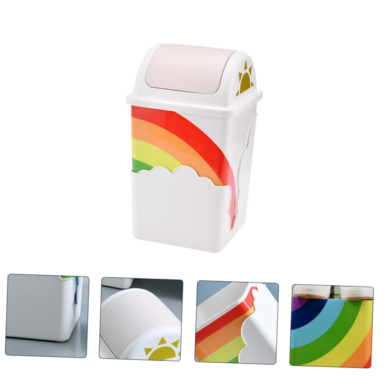 CHILDWEET Cestino Della Spazzatura Con Coperchio Vibrante – Contenitore Per Rifiuti A Forma Di Cartone Animato – Design Arcobaleno 40x24,5 Cm