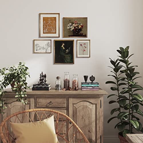 Vintage Botanical Wall Decor - Flower Portrait Neutral Wall Art For Boho French Country Farmhouse Kitchen, Bathroom, Bedroom Poster Print Picture, Preppy Room Decor Aesthetic Sketch Set Of 5 Unframed #TOP4