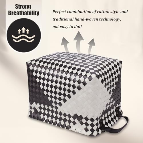 Image of BROWNLILY Handwoven Clothes Basket Laundry Hampers Large Wicker Storage Baskets for Shelves Blankets Closet Storage Bins Car Bedroom Bathroom Organizers and Storage Bath (Pack of 4, Beige & Black)