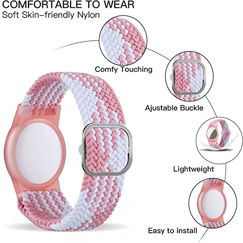 Dingfeiyu Nylon Airtag Wristband - Anti-Lost, Scratch-Resistant, Waterproof Airtag Holder for Kids (Pink Wave) - Image 2