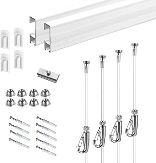 Picture Hanging Systems, for Art Galleries, Home, Two 48inch Rails, Click Rail Kits (2 White Rails 4 Nylon Cords & 4 Hooks)