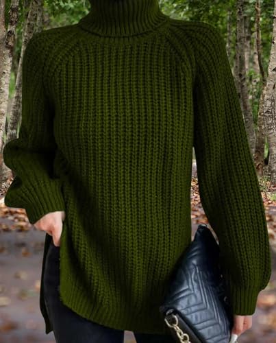 Fashionable High Neck Sweater Womens Slit Hem Long Sleeve Dress Style Knit Sweater Casual Workwear2