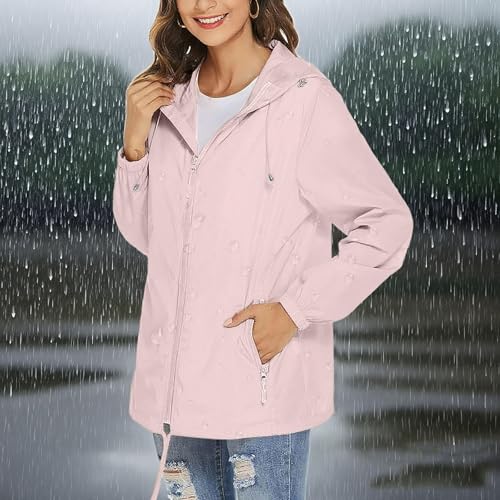 Womens Rain Jackets Windbreaker Waterproof Portable Rain Coat Zip Up Lightweight Cute Hiking Clothes with Pockets2