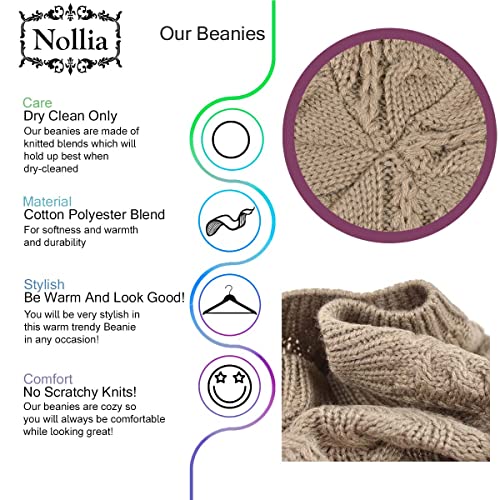 Image of Nollia Soft Knit Solid Color Beanie, Chic, and Lightweight Crochet Knitted Style Beanie Hat for Women, One Size Slouchy Hat