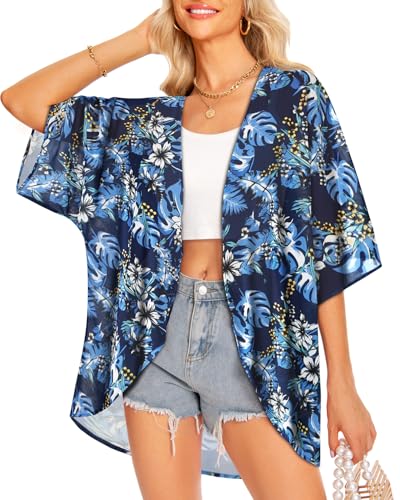 Image of Women Kimono Cardigans Casual Summer Tops Cover up Open Front Floral Print Resort Wear 2026