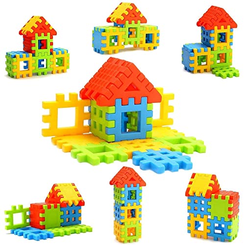 Image of Gambit Bulid Structures Interlocking Play Mat Building House Blocks Set (200 Pieces) Smart Activity Fun and Learning Train Blocks for Kids - Multi-Color
