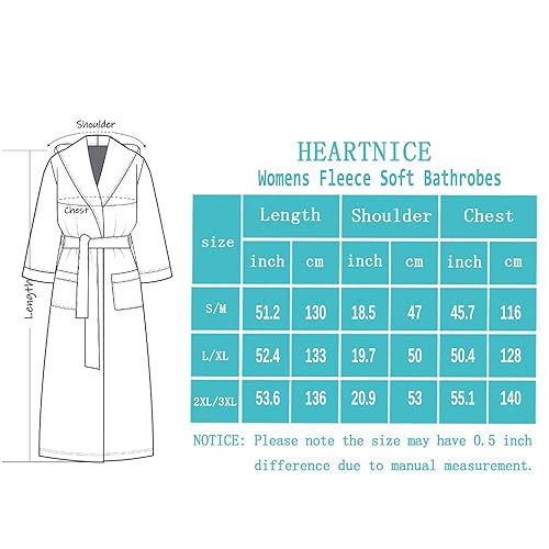 HEARTNICE Langer Bademantel Damen Fleece, Weiche Plüsch Morgenmantel für Frauen Warme Bademäntel Kuscheliger Hausmantel in voller Länge (Schwarz, L/XL)