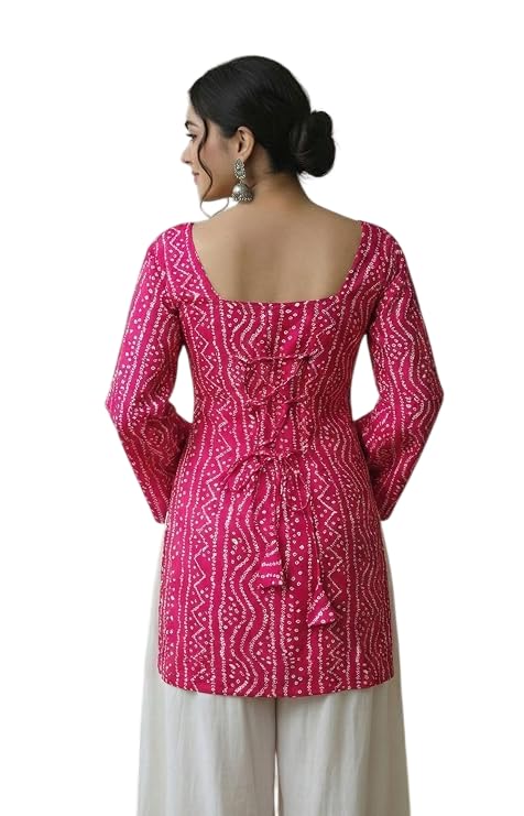 Image of MAHIRA'S Comfort Women's Short Kurti, Rayon Tunic Top with 3 /4 Embroidered Designer Sleeves | Soft Breathable Fabric | Office & Casual Kurti for Jeans, Leggings & Trousers