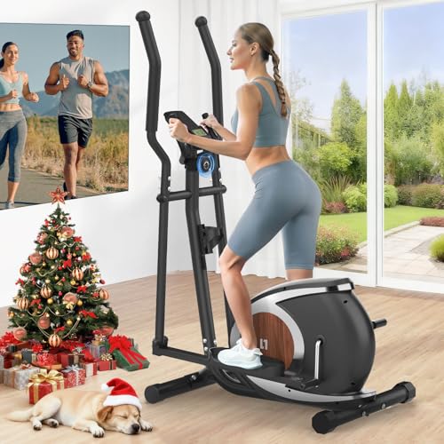 Neezee Bicicleta Elíptica Magnética con 16 Niveles de esistencia, Máquina Elíptica Ultrasilenciosa para el Hogar, Monitor LCD, Portabotellas, Capacidad de Carga de 120 KG
