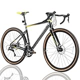 PANTHER (パンサー) グラベルバイクHADESシリーズ シマノ SHIMANO SORA 18速 STIデュアルコントロールレバー 超軽量異型オールアルミフレーム 40Cグラベルタイヤ 前後車輪クイックリリース方式 フレア形状ドロップハンドル コスパ最強ニューレーシングバイク (GR-Yellow, 18速 470mm(M))