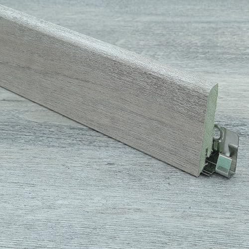 TRECOR Zócalo para suelo de vinilo y diseño, altura: 60 mm, profundidad: 18 mm, longitud: 2400 mm, resistente al agua, encolado, 1 unidad con 240 cm (roble gris catage, 240 cm, rodapié)