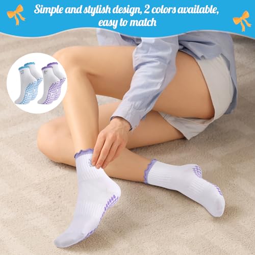 Image of Jspupifip 2 /4 /5 Pairs Womens Embroidery Non Slip Pilates Yoga Socks | Cute Grippy Crew Socks Offered Fit Barre Workout Hospital Indoor Barefoot Daily Activities For Ladies