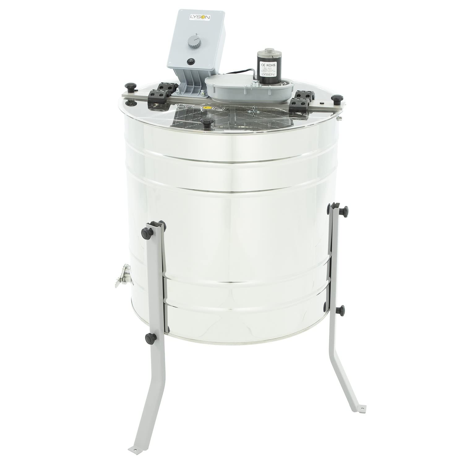LYSON 4-Waben Honigschleuder Diagonalschleuder Ø600 mit elektrischem Antrieb Honeyextractor Tangentialschleuder für 4 Rähmchen Universal Edelstahl Imkerei Bienenzüchter Zubehör MINIMA LINE