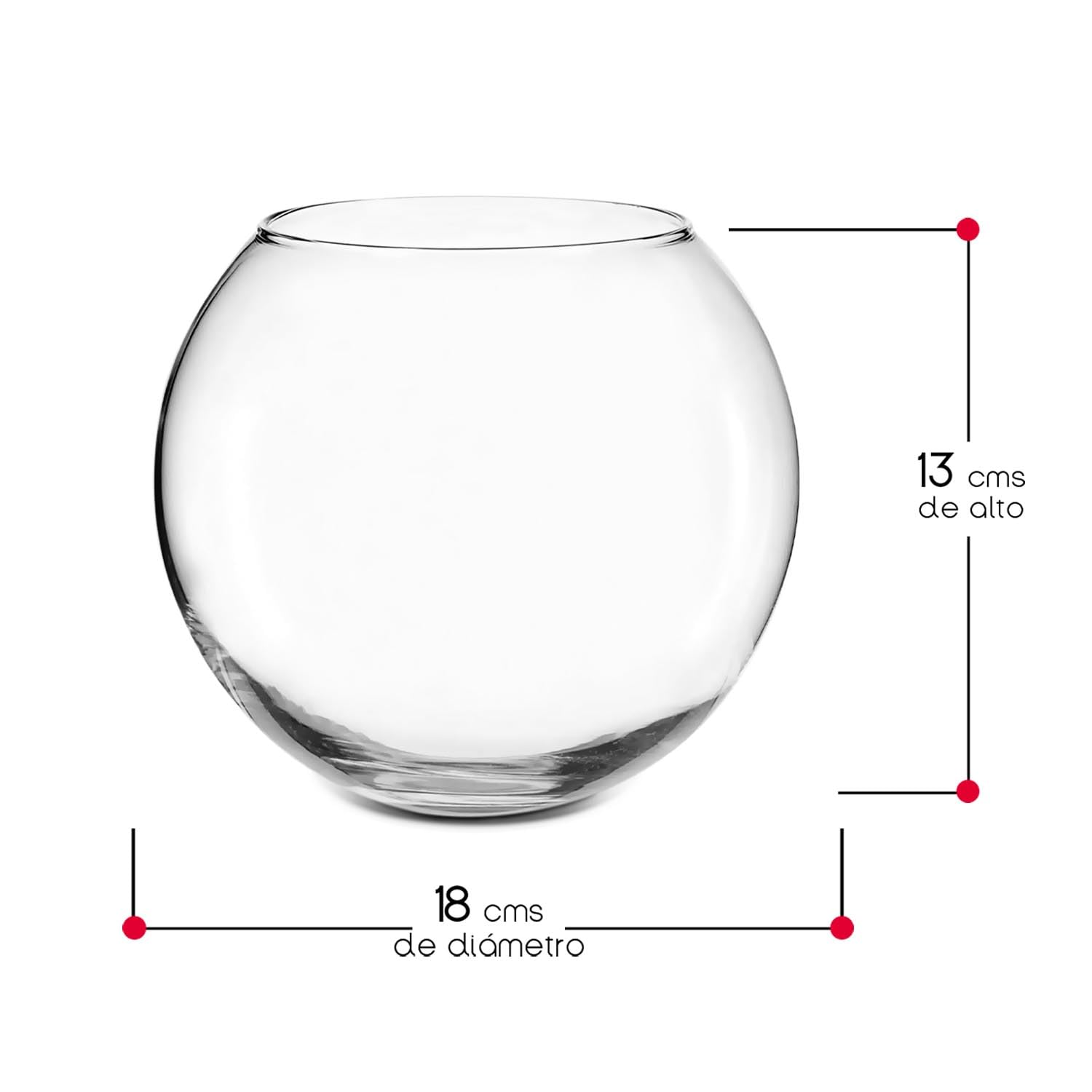 TIENDA EURASIA - Pecera Redonda Mediana, Cristal Transparente, 18cm de Diametro x 13cm de Alto, Esférica, Peces Pequeños, Tortugas y Mascotas