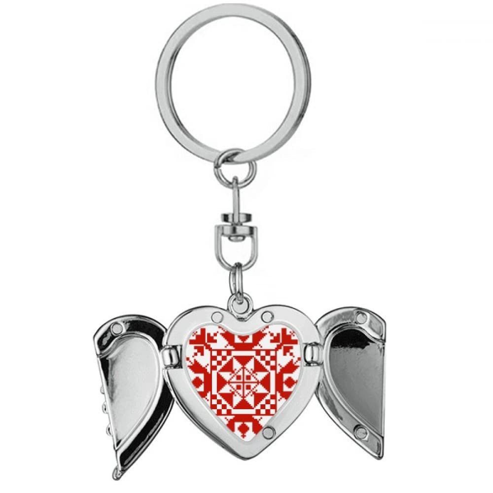 no/no Mosaic Russia Style Red Texture Heart Angel Wing Key Chain Holder