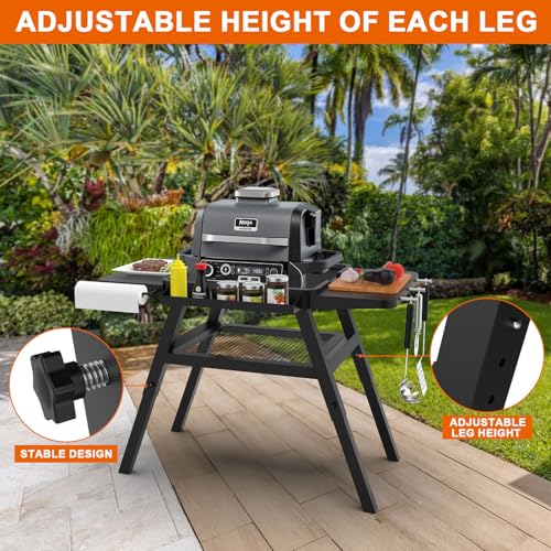 Image of Adjustable Grill Stand for Ninja Outdoor Woodfire Series OG700 OG800 OG900 Series OO101 Woodfire Pizza Oven, Grill Cart for Ninja MO201 Artisan Pizza Oven, Replace for XSKUNSTAND Outdoor Stand