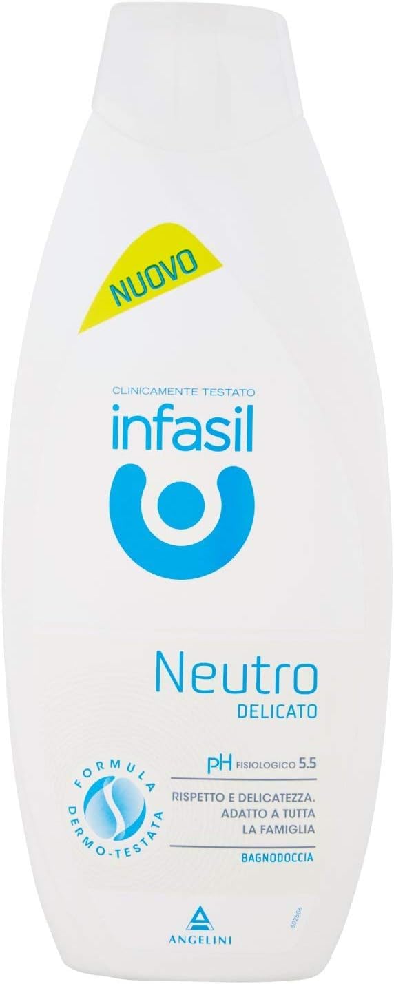 12x Infasil Bagnodoccia Neutro Delicato, Clinicamente Testato e Delicato sulla Pelle, Bagnoschiuma 500ml + Portachiavi Beni Culinari in Omaggio