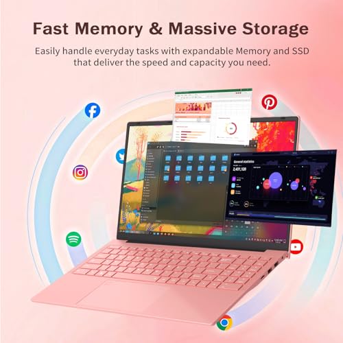 Image of Auusda 2026 Traditional Laptop Computer for Students & Work, 15.6 inch, 3250C Ryzen 3 Processor, WiFi 6, BT 5.3, Backlit Keyboard, Fingerprint, Dual USB Type-C, Win11 Pro, 8GB RAM, 512GB NVMe SSD, Pink