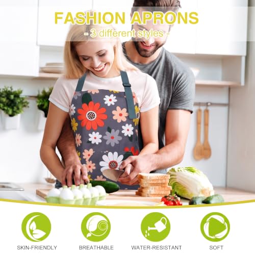 Image of BOUMUSOE 3 Pack Floral Aprons with Pocket, Blooming Womens Aprons