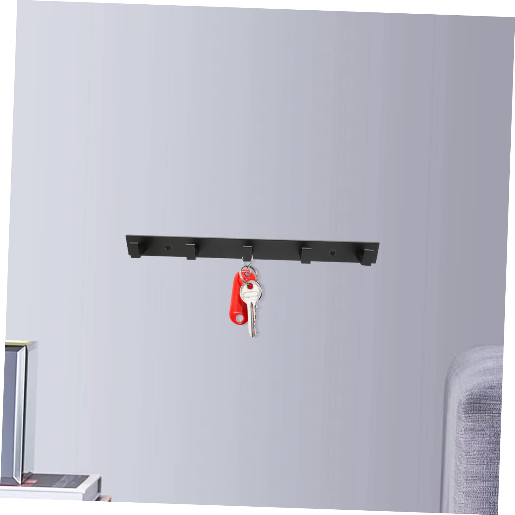 PartyKindom Ganchos Adhesivos para Pared de Baño, Colgador de Puerta Negro de Aluminio, 5 Ganchos para Abrigos y Bolsos, sin Taladrar