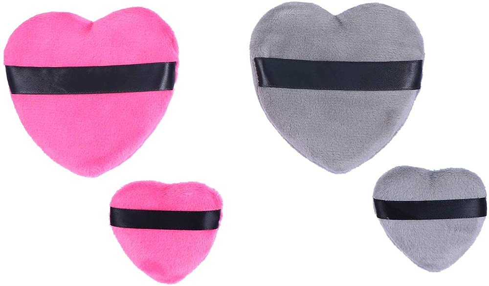 Makeup Powder Puffs, ELECDON Heart Shape with Strap Makeup Puffs Face Powder Puffs, Blending Makeup Tool for Loose and Foundation, Women Foundation Beauty(4 Pieces, 2 Pcs Grey, 2 Pcs Pink)