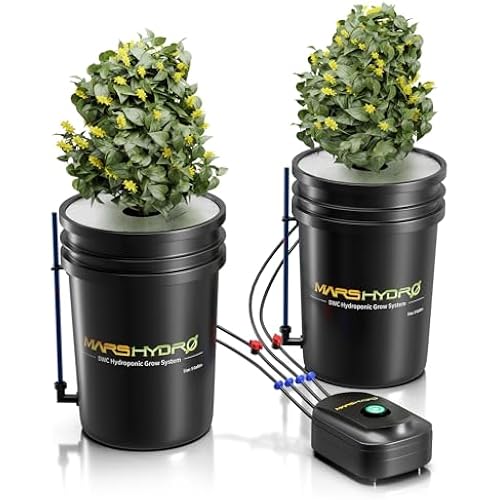 Mars Hydro DWC Hydroponics Grow System 5 Gallon Deep Water Culture with 8W Air Pump, Multi-Purpose Air Hose, Air Stone, 2 Buckets and Top Drip Kit