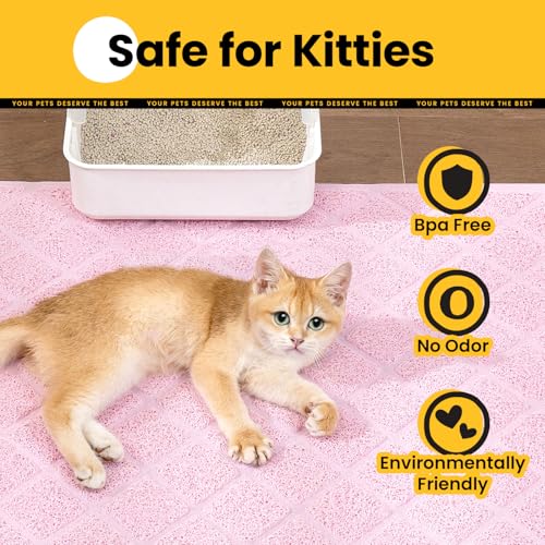 Image of Conlun Cat Litter Mat Litter Trapping Mat, 24 inch x 17 inch Premium Durable PVC Grid Mesh with Scatter Control, Non-slip, Less Waste Cat Litter Box Mat, Pink