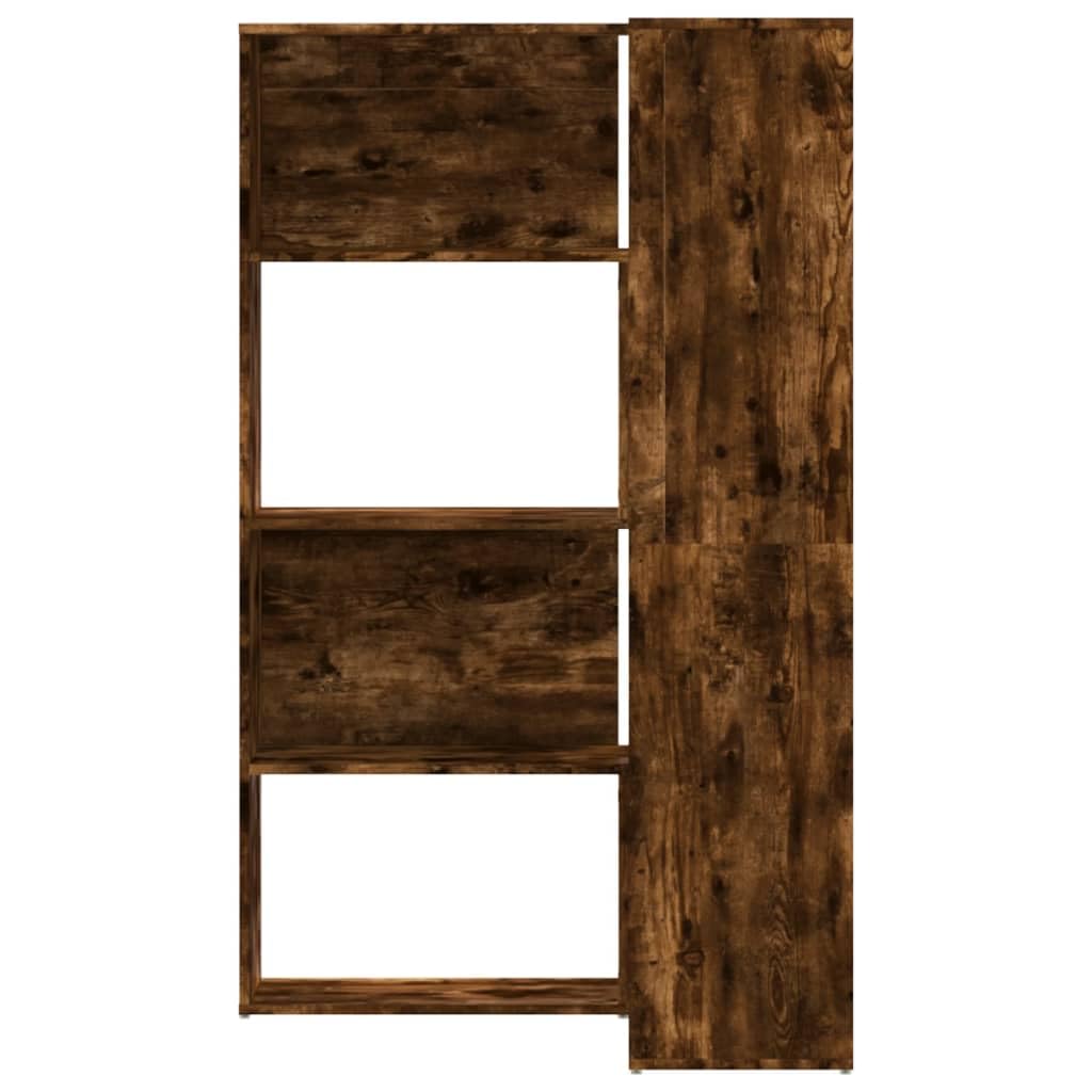 Scaffale angolare a 4 livelli, in legno di rovere fumé, 85 x 85 x 140 cm