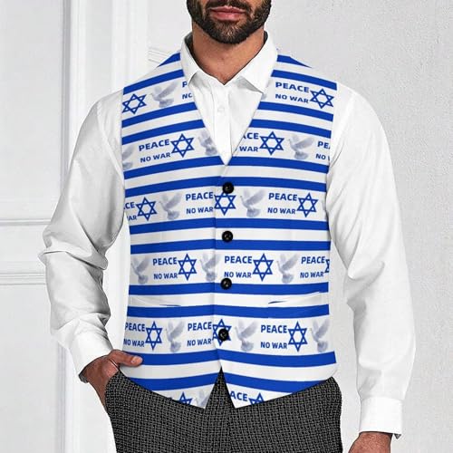 Israel Peace Flag Suit Vest for Men Slim Fit Sleeveless Jacket V Neck Business Waistcoat Button Up Dressy Top4