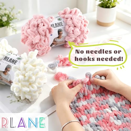 Image of Loop Yarn for Finger Knitting Soft, #7 Blue Chunky Yarn for Hand Knitting | 2 Pack of 17.4 Yds, 6.3 Oz Chunky Knit Yarn No Needles or Hooks, Chenille Blanket Yarn for Crocheting Blankets, Amigurumi