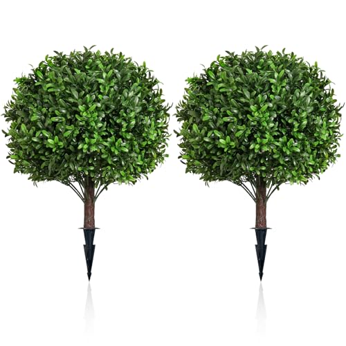 24' Artificial Olive Leaf Topiary Ball Tree Set of 2, UV & Fade Resistant Faux Evergreen Shrubs...