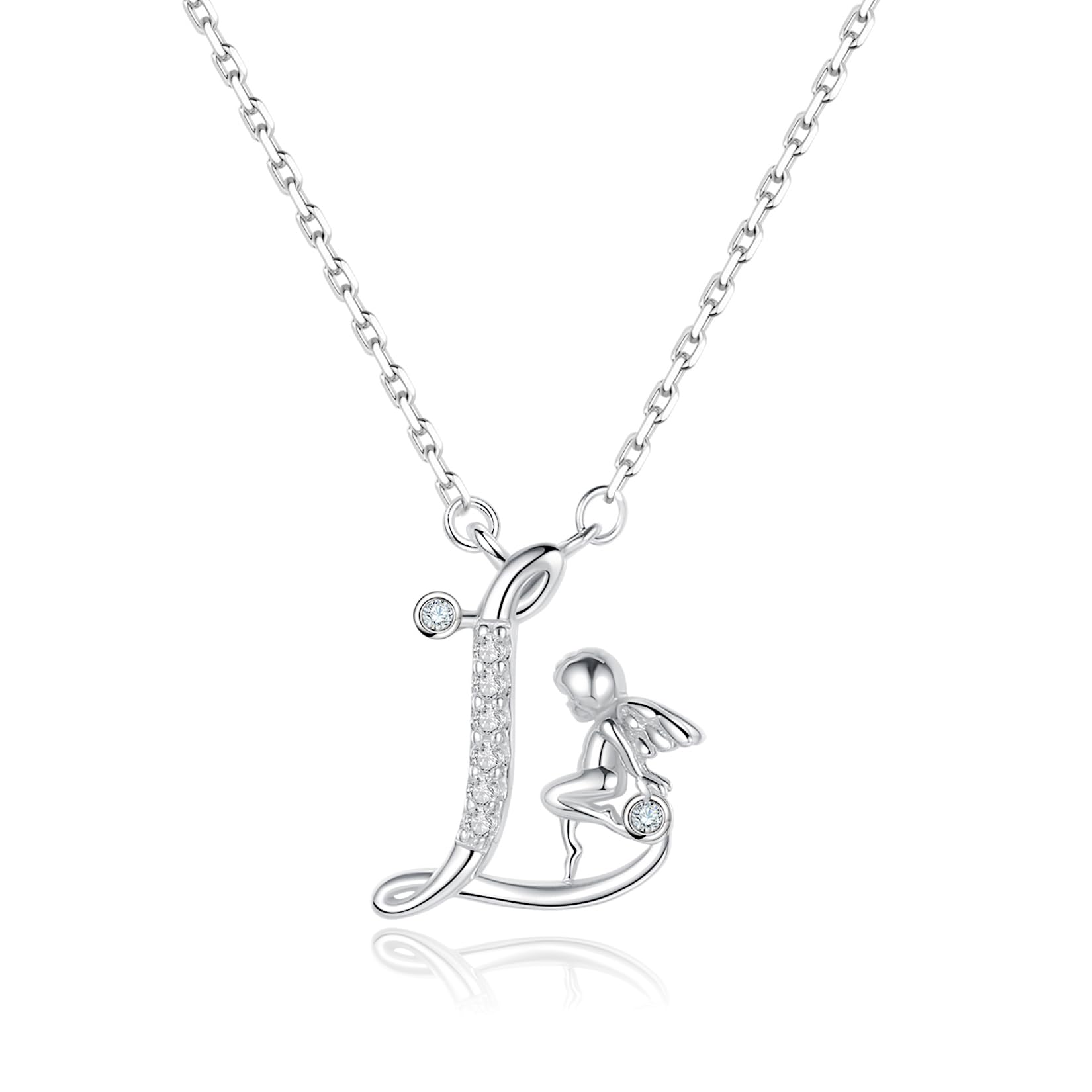 VIKI LYNN Collar con inicial para mujer, plata de ley 925, 26 letras del alfabeto y collar de ángel, 42 cm, Zirconia cúbica Plata de ley 925 chapada en oro de 18 quilates Circonita cúbica, Circonita