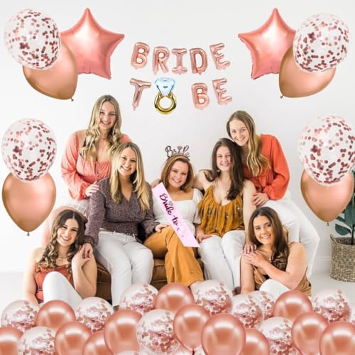 Image of Wanna Party Bride To Be Decoration Set Combo -38 Pcs| Bride To Be Tiara Headband | Bride To Be Sash | Bride To Be Banner (Balloon) |Rose Gold Confetti Balloons I Bride to be Props