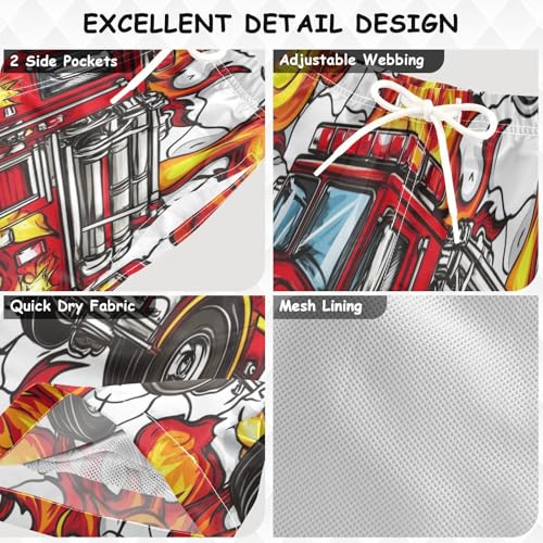 Boys Beach Board Shorts Fire Engine Car Swim Trunk Teen Swimwear 8-16Y Multicolor3