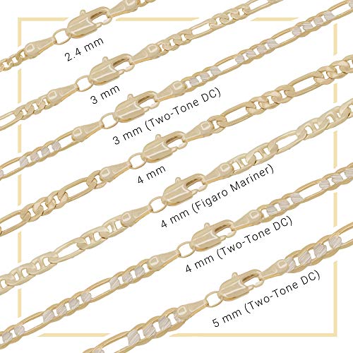 Beberlini Figaro Diamond Cut Two Tone Chain Foot Anklet Bracelet 14K Gold Filled Fashion Jewelry Gifts For Women Teen Girls Width 3 Mm Length 10'' #TOP4
