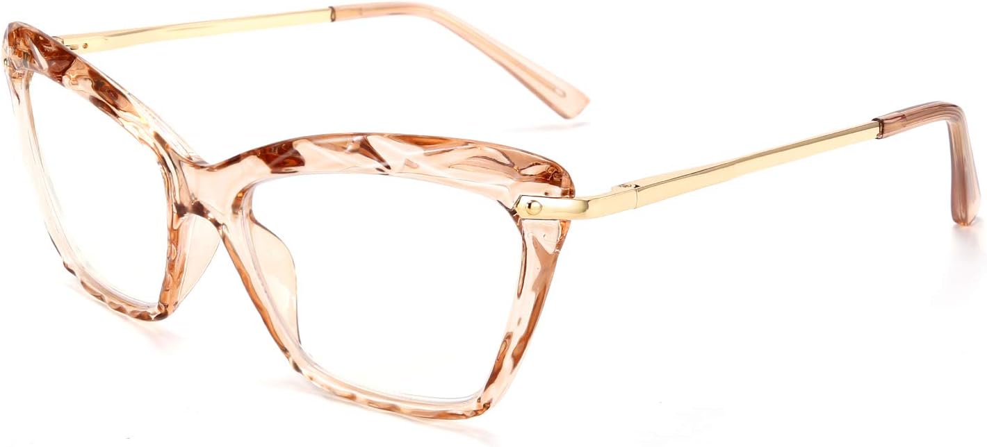 FEISEDY Crystal Cat Eye Reading Glasses Blue Light Blocking Reader Anti Eyestrain Glasses B2596 Champagne 3.00x