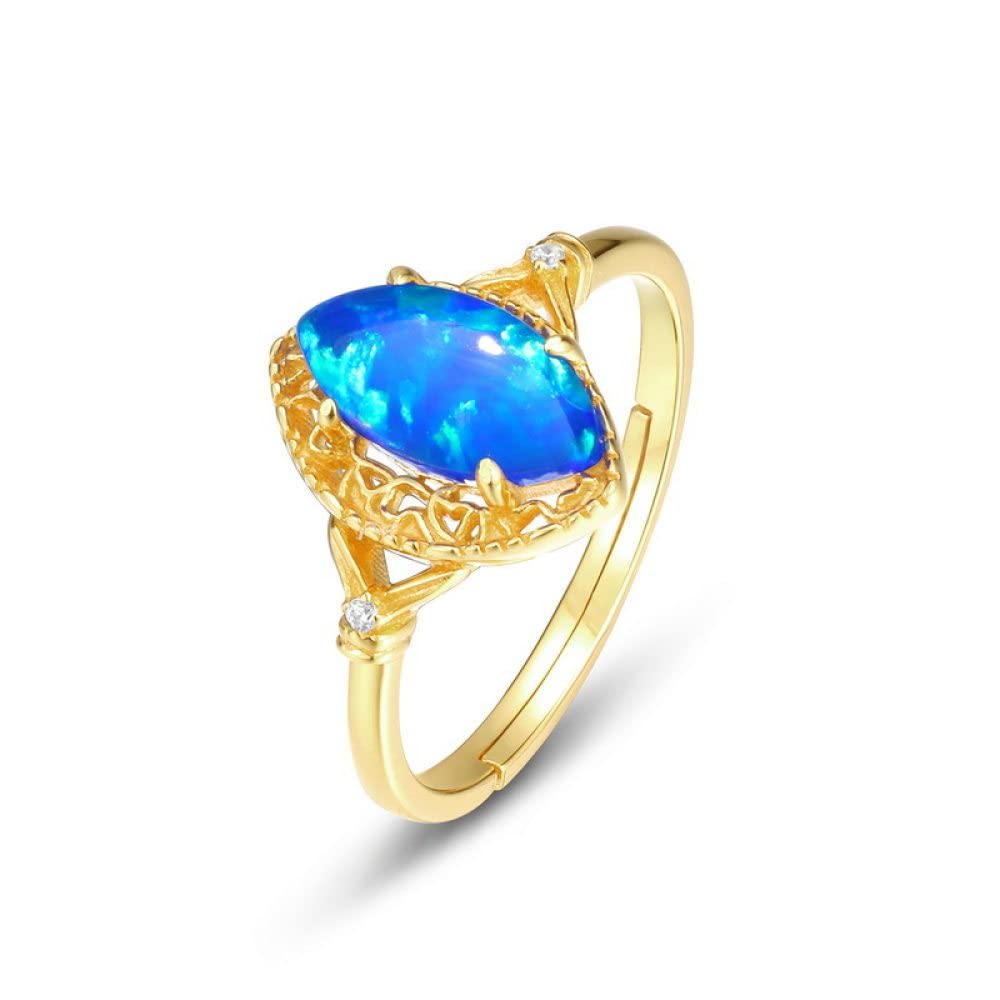 Anello In Argento Sterling 925,Anelli A Forma Di Marquise Regolabili Per Donna Rombo Blu Opale Incisione In Argento Sterling 925 Zircone Placcato Oro 7 Chakra Anello Oscillante Anelli Di Promessa Pe