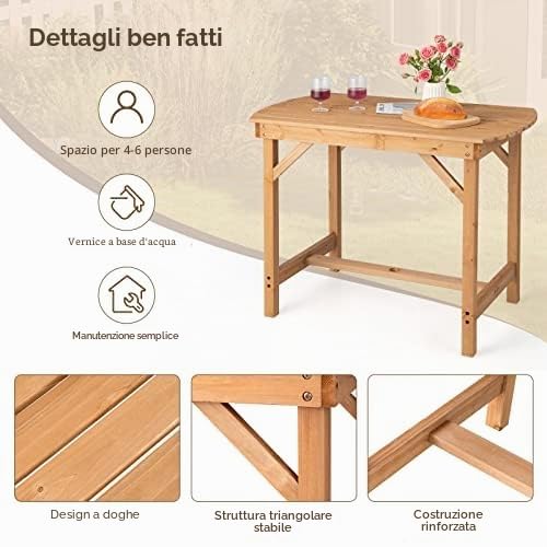 Generisch 10923NP-BN - Tavolo da giardino in legno di abete naturale, 100 x 60 x 75 cm