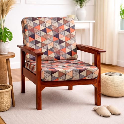 Image of STITCHNEST 'Contour Fit Series' Stretchable Printed Wooden Sofa Cover (Pack of 6) - Elastic Wooden Chair Cover | Wooden Sofa Seat Cover | Size - 20-21 x 20-21 x 3-5 in