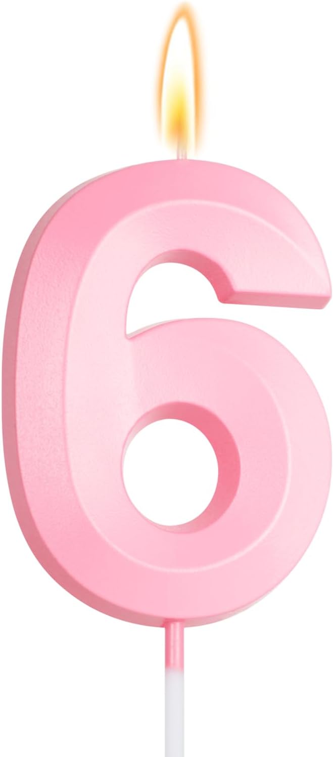 Number 6 Candle, Pink 6 Birthday Candle Girl Birthday Party Decorations
