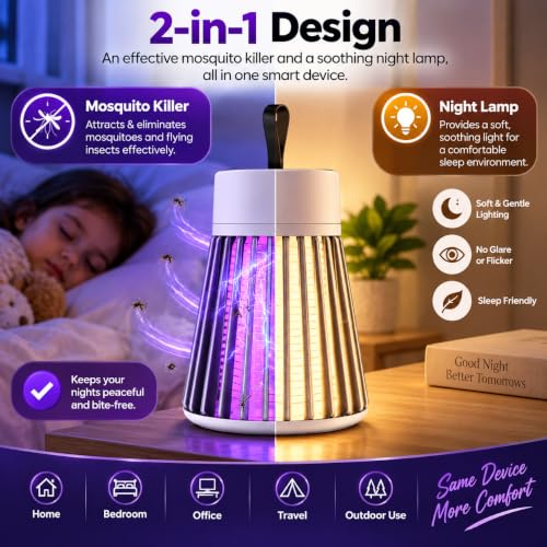 Image of Mosquito Killer Machine USB Powered | Electric Bug Zapper with UV LED Light | Chemical-Free Indoor Mosquito Trap & Night Lamp for Home, Bedroom & Office
