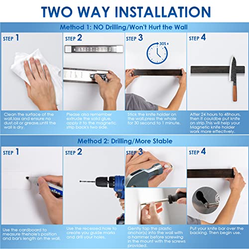 Ninonly 12 Inch Magnetic Knife Holder, Magnetic Knife Strip For Wall With Extra Strong Magnet, Powerful Acacia Wood Knife Magnetic Rack No Drilling For Kitchen Knives Utensils Organizer #TOP6