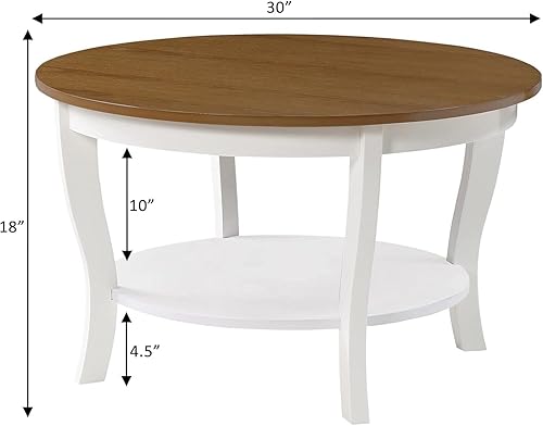 Miniatura 6 de Global Greatness - Mesa auxiliar redonda con estante, acabado de madera, mesa de estilo clásico de transición, estantería espaciosa de dos niveles,