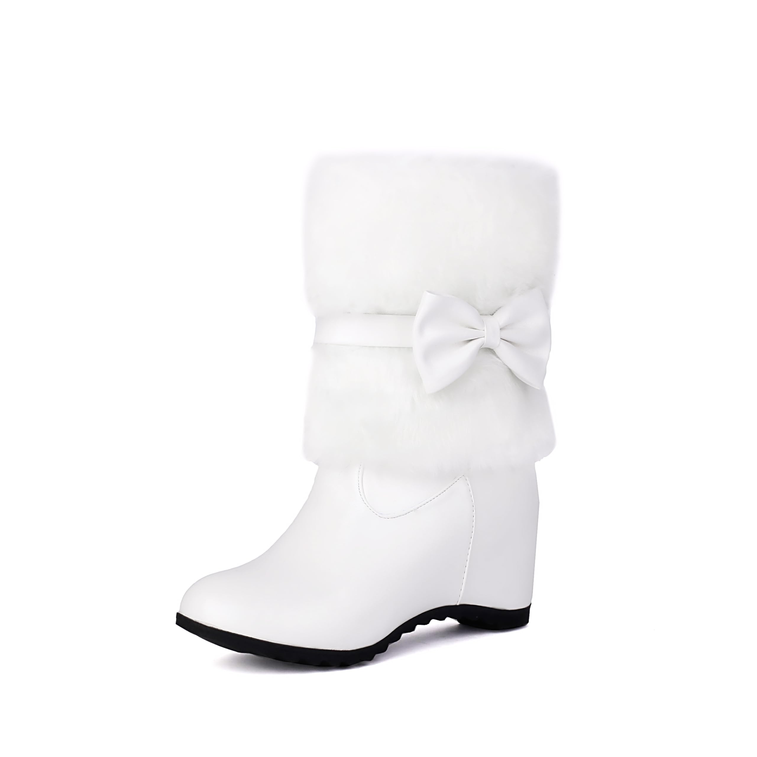 Womens Wedge Heel Christmas Ankle Boots Side Zipper Winter Fur Lined Heeled Booties